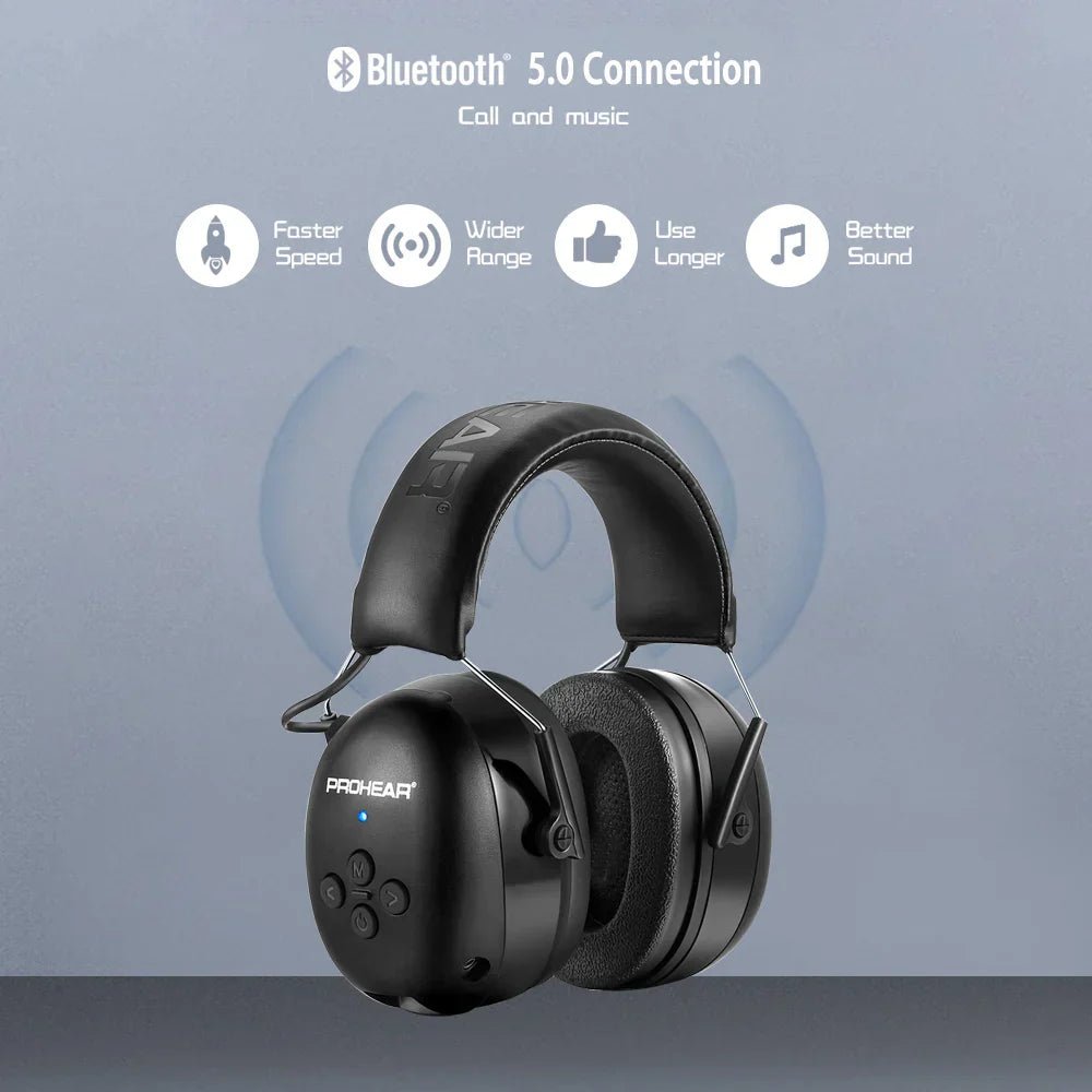 Casque anti-bruit Bluetooth CAN noir avec protection NRR 25dB, autonomie de 40h et écoute de musique.