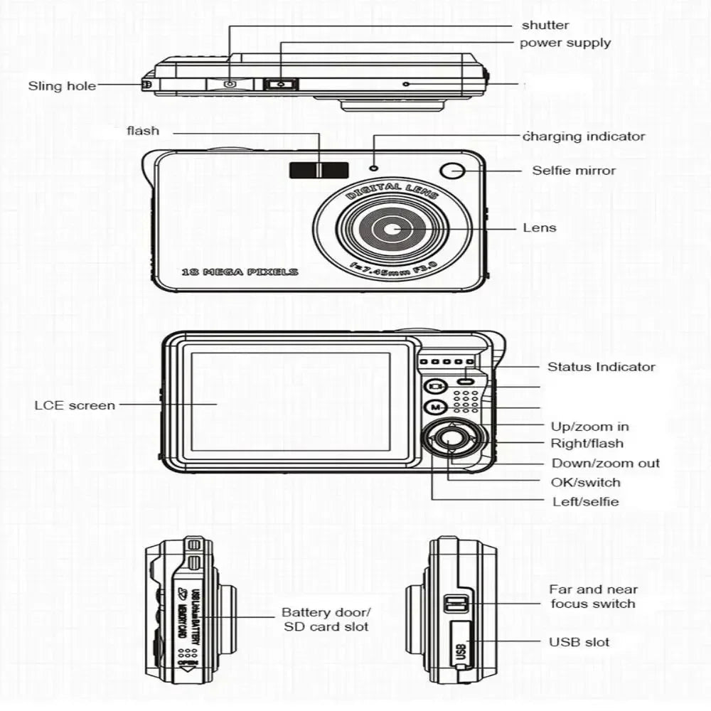Appareil photo numérique CAN HD 18MP noir avec zoom optique, rechargeable et anti-secousses, pour des photos de haute qualité