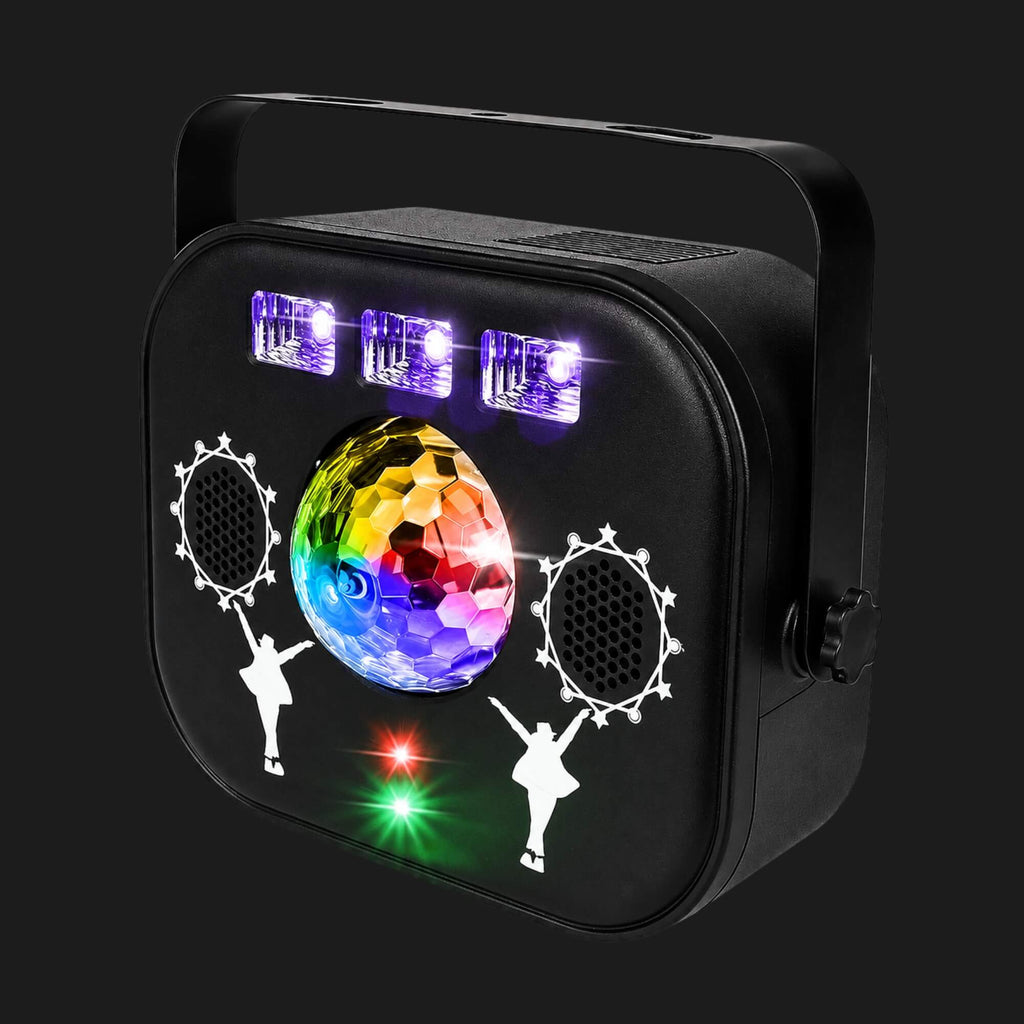 Projecteur laser DJ X22 5-en-1 StarshineLasers avec enceinte Bluetooth, effets disco, UV, stroboscope pour fêtes et événements.